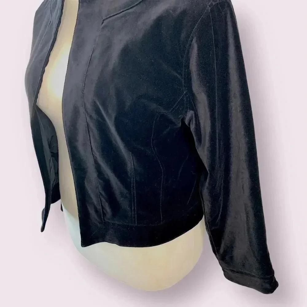 Chico's Vintage Casual Velvet Cropped Open Blazer Jacket Lined Size XL/16 Black - Picture 8 of 16